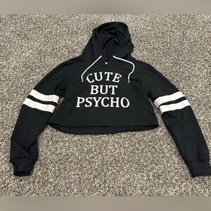 Black Cropped Hoodie with White Lettering